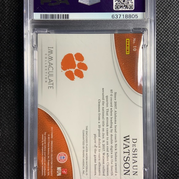 2017 Immaculate Collegiate Deshaun Watson SSP /2 RC Rookie Nike Patch PSA 8 - Picture 3 of 3